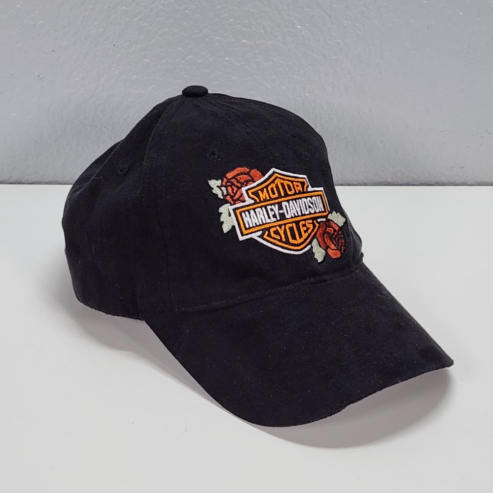 Womens HARLEY DAVIDSON FLOWER HAT black FAUX-SUEDE Relaxed Lace back